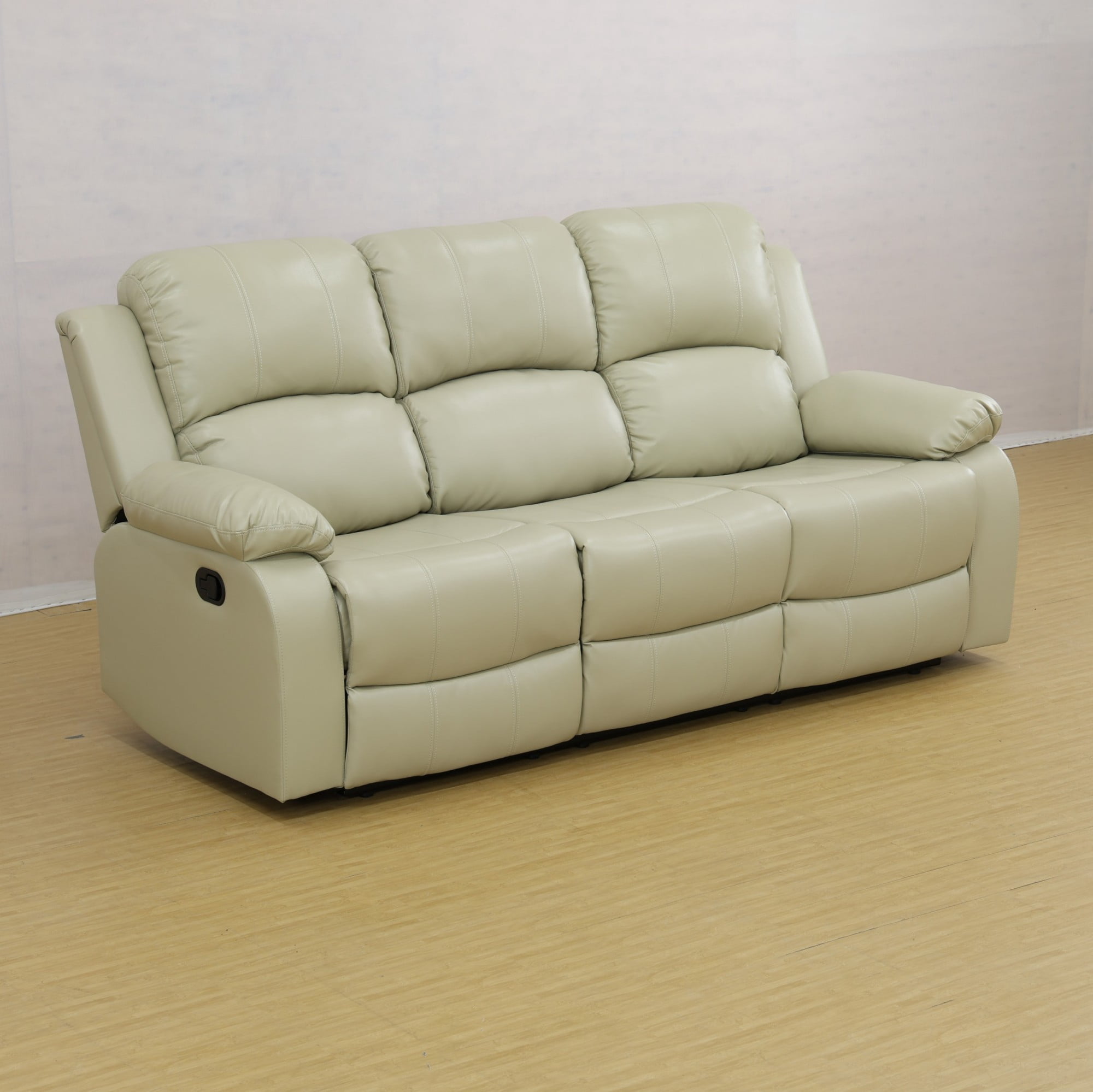 Gewnee Beige 3-Seater Sofa with Console & Cup Holders, Air Leather & High-Elastic Sponge, Adjustable Recline, Perfect for Living Rooms
