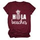 thumbnail image 1 of Camiseta de la letra impresión cuello redondo manga corta Casual suelta cómoda básica verano Top Borgoña blanco fuente L, 1 of 4