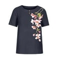 thumbnail image 4 of Women's Floral Printed Tops Plus Size Crew Neck Botton Short Sleeve Shirts 2025 Summer Fashion Casual Blouses (4XL, Navy 01), 4 of 4