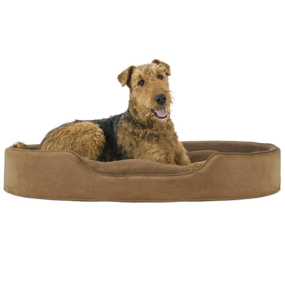 FurHaven Pet Dog Bed Oval Terry Fleece and Suede Pet Bed for Dogs