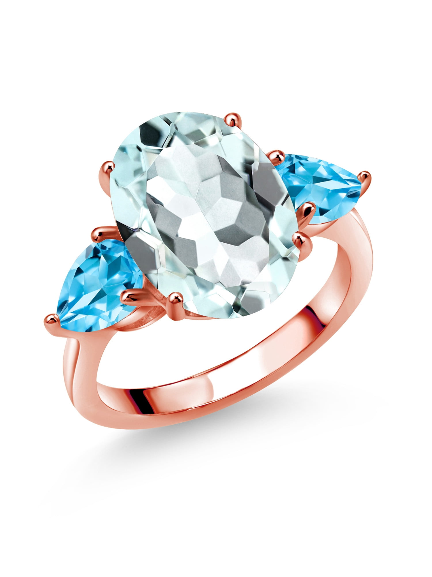 Gem Stone King 7 24 Ct Sky Blue Simulated Aquamarine Swiss Blue Topaz 18k Rose Gold Plated Silver 3 Stone Women S Ring Walmart Com