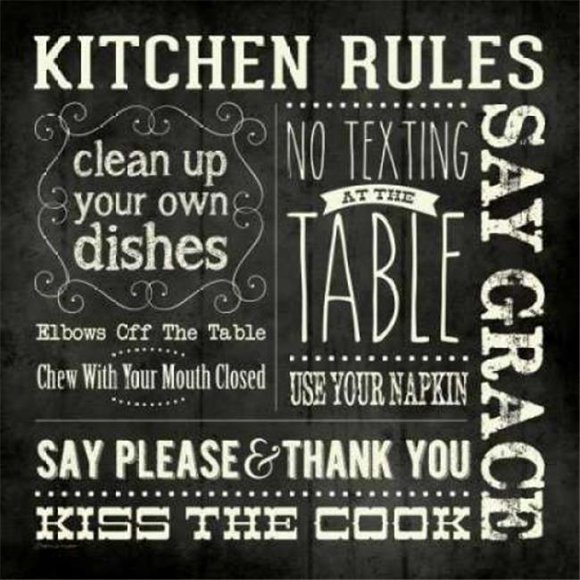 Stephanie Marrott Art PDXSM10453SMALL Règles de Cuisine - Affiche Carrée Noire Imprimée par Stephanie Marrott&44; 12 x 12 - Petit