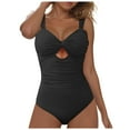 thumbnail image 3 of Linfrsh Women's One Piece Tummy Control Swimsuits Cheeky High Cut Bathing Suit Plus Size Swimwear Black,M, 3 of 7