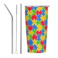 thumbnail image 1 of Juego de tres piezas de taza térmica portátil de acero inoxidable con pajita y aislamiento de 20 oz para el mes de concientización sobre el autismo, 1 of 7