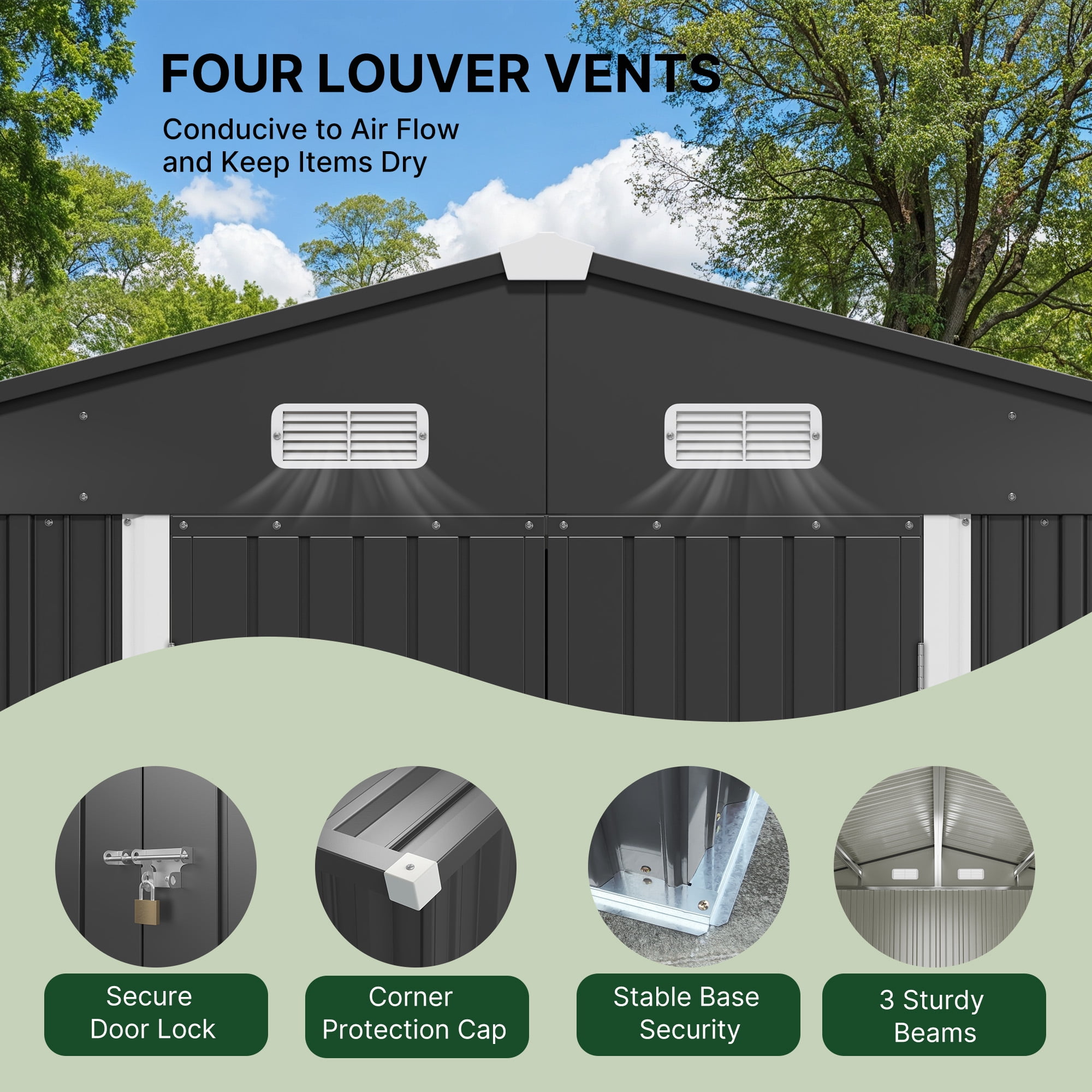 10'x10' ft Outdoor Storage Shed on Sale, Sheds & Outdoor Storage with Lockable Doors, Metal Garden Shed by Durable Galvanized Steel for Patio, Lawn, Grey