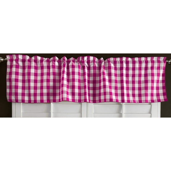poplin gingham checkered window valance 58 wide fuchsia