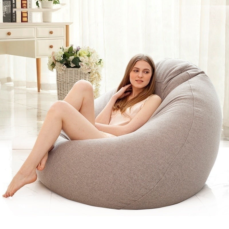 Summer Lounger Seat Bean Bag Pouf Puff Couch Living Room Sofas Cover Linen Cloth 