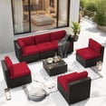 thumbnail image 5 of SUNCROWN 7-Piece Outdoor Patio Furniture Sofa Set All-Weather Black Wicker Sectional Conversation Set with Modern Glass Coffee Table and Cushions-Red, 5 of 8