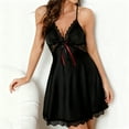 thumbnail image 2 of Womens Lace Nightgowns Sexy Spaghetti Strap Sleeveless Chemise Soft Satin Silk Cami Sleepwear Sleep Dress, 2 of 8