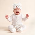 thumbnail image 2 of Pandaie Newborn Baby Girl Fall Winter Clothes Outfit Ruffle Romper Cute Ribbed Knit Jumpsuit with Headband White,NB, 2 of 7