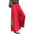 thumbnail image 2 of BLOCLOALO Baggy Pants Wide Leg Pants Women's Boho Embroidered Linen Palazzo Pants Wide Leg Cropped Pant Casual Flowy Mid Waist Trousers Pants Flowy Pants Lounge Pants Comfortable Pants Red Xl, 2 of 5