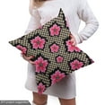 thumbnail image 5 of Floral Sofa Upholstery Fabric by the Yard, Retro Exotic Flower Petals on Retro Geometric Checkered Stripes Backdrop, Decorative Fabric for DIY and Home Accents, Pink and Multicolor by Ambesonne, 5 of 5