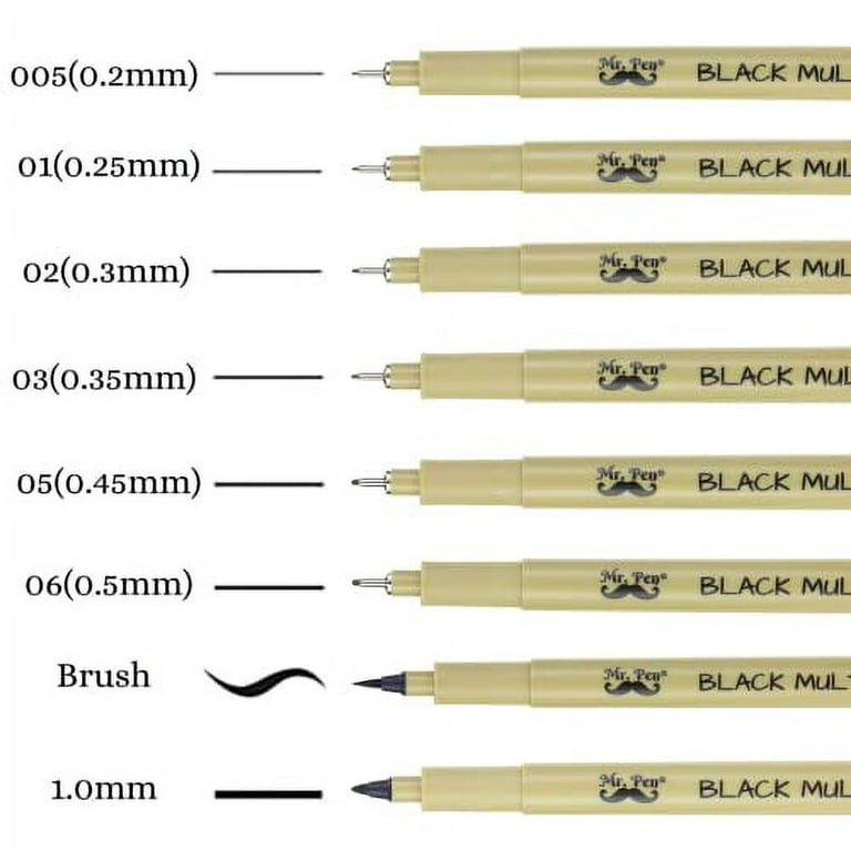 Mr. Pen- Drawing Pens, Black Multiliner, 8 Pack, Anime Pens