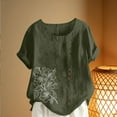 thumbnail image 4 of GNFQXSS Women Floral Embroidery V Neck Short Sleeve Blouse Casual Soft Lightweight Pullover Top For Weekend Outings Army Green XL, 4 of 5