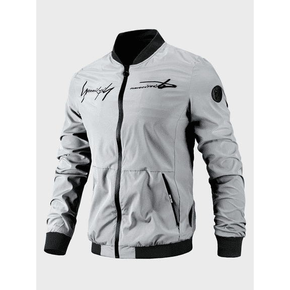 Men's Letter Embroidered Slim Fit Lightweight Sportswear Jacket Casual Bomber Jacket