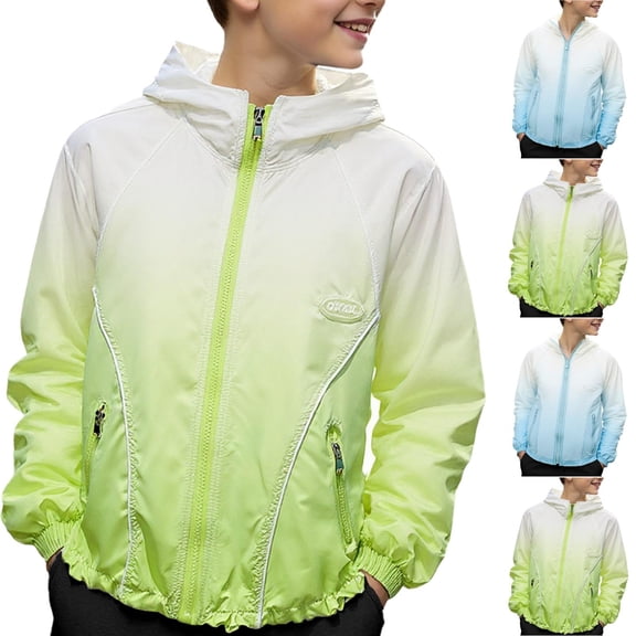 HVOBTTY Toddler Kid's Summer Casual Print Lightweight Sun Protection Long Sleeve Hooded Outerwear Jacket Blue, 14-15 Years