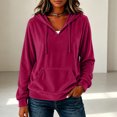 thumbnail image 4 of Iroehba Hoodies for Women Solid Hooded Drawstring Pocket Drop Shoulder Regular Cut Pullover, Soft Casual Versatile Daily Outfit, 4 of 5