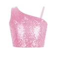 thumbnail image 3 of Nyeemya Girls Sparkly Sequin Sleeveless Summer One Shoulder Crop Tops for Party and Dance Wear Pink 16, 3 of 5