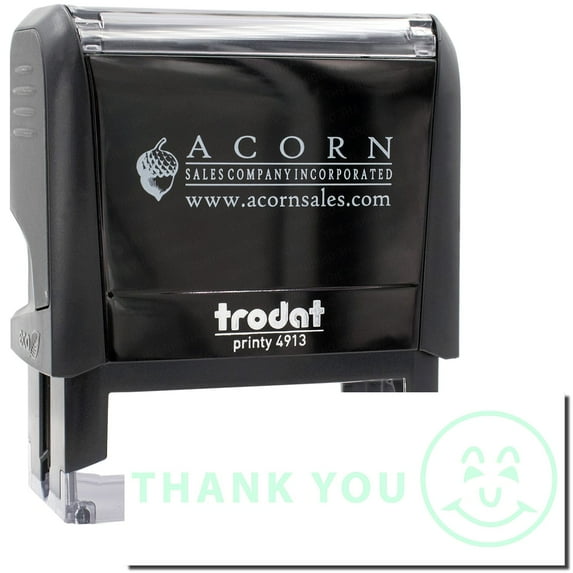 Large Self-Inking Thank You with Smiley Stamp, Trodat Printy 4913, Press and Print Stamping, Impression Size 7/8" x 2-1/4", Up to 10,000 Impressions - Mint Green Ink