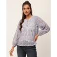 thumbnail image 2 of Moomaya Round Neck Tops For Women, Long Puff Sleeve Pleated Casual Tunic Top, 2 of 9