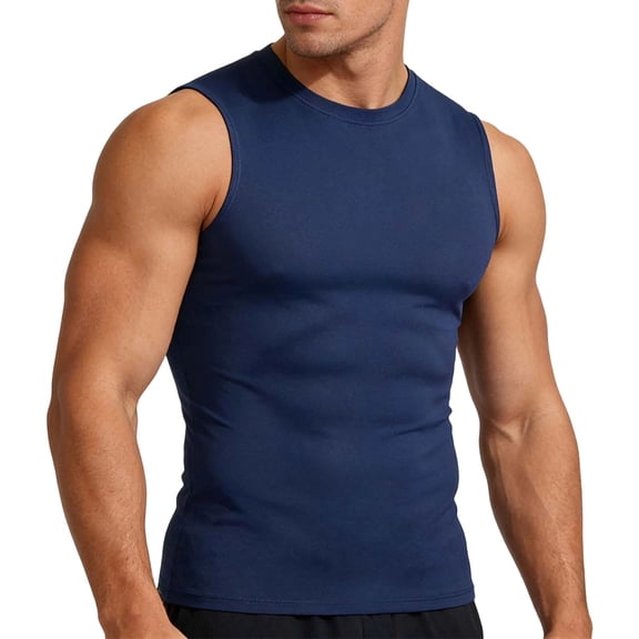 USNSM Men's Crew Neck Sleeveless Tank Top Slim Fit Compression Shirts Breathable Moisture-Wicking Fitness Running Training Muscle Tee Blue XXL