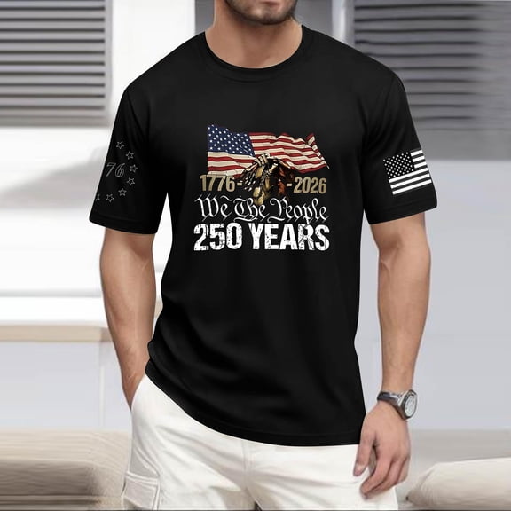 Hogleaql Usa Flag Tee Shirt for Men 4th Of July Crew Neck American Flag Print Short Sleeve Tee Patriotic Casual Independence Day Loose Tshirt Black 5XL