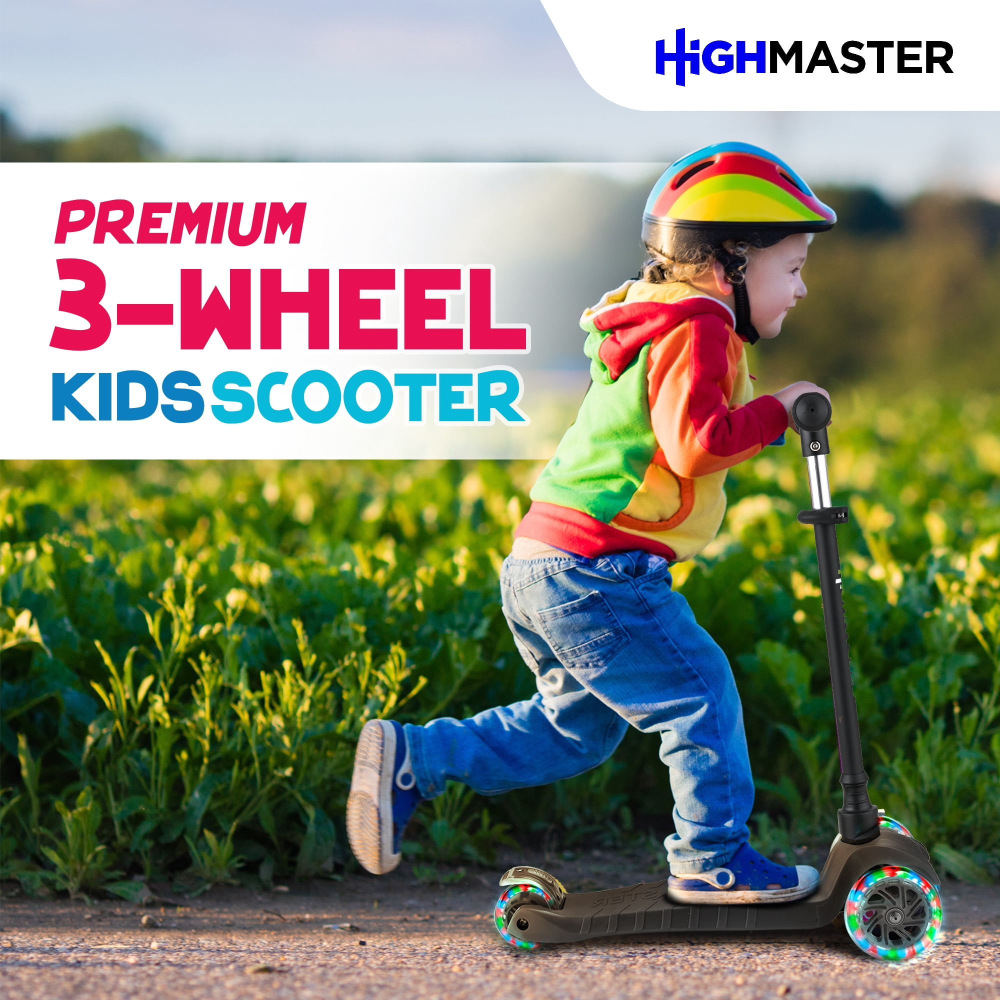 Highmaster 3-Wheel Toddler Scooter for 2 to 8 Year Old boy - 3 Wheeled Kids Scooter with Light Up Wheels, Safe and Fun Ride for Kids - Pink