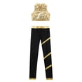 thumbnail image 4 of YONGHS Kids Girls Stage Performance Workout Outfits Metallic Vest with Rhinestones Striped Pants Set Gold 10, 4 of 5