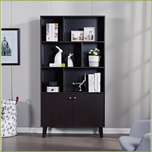 67'' 3-Tier Bookcase with Doors & Cabinets | Coffee | MDF