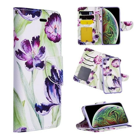 Detachable Id Window - Dream Wireless LPFIPXR-TRNDY-PPT The Detachable Trendy Leather Flip Wallet Case with ID Window Card Slots for iPhone XR - Purple Tulip