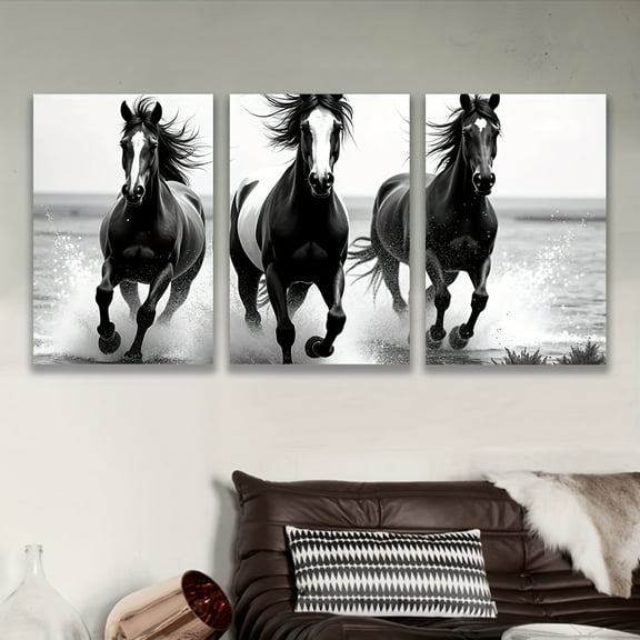 [JIT]3pcs, canvas painting--frameless, Three horses, Posters andprints, Office, living room, room, bar, party gifts, birthday gifts, holiday gifts, home decor