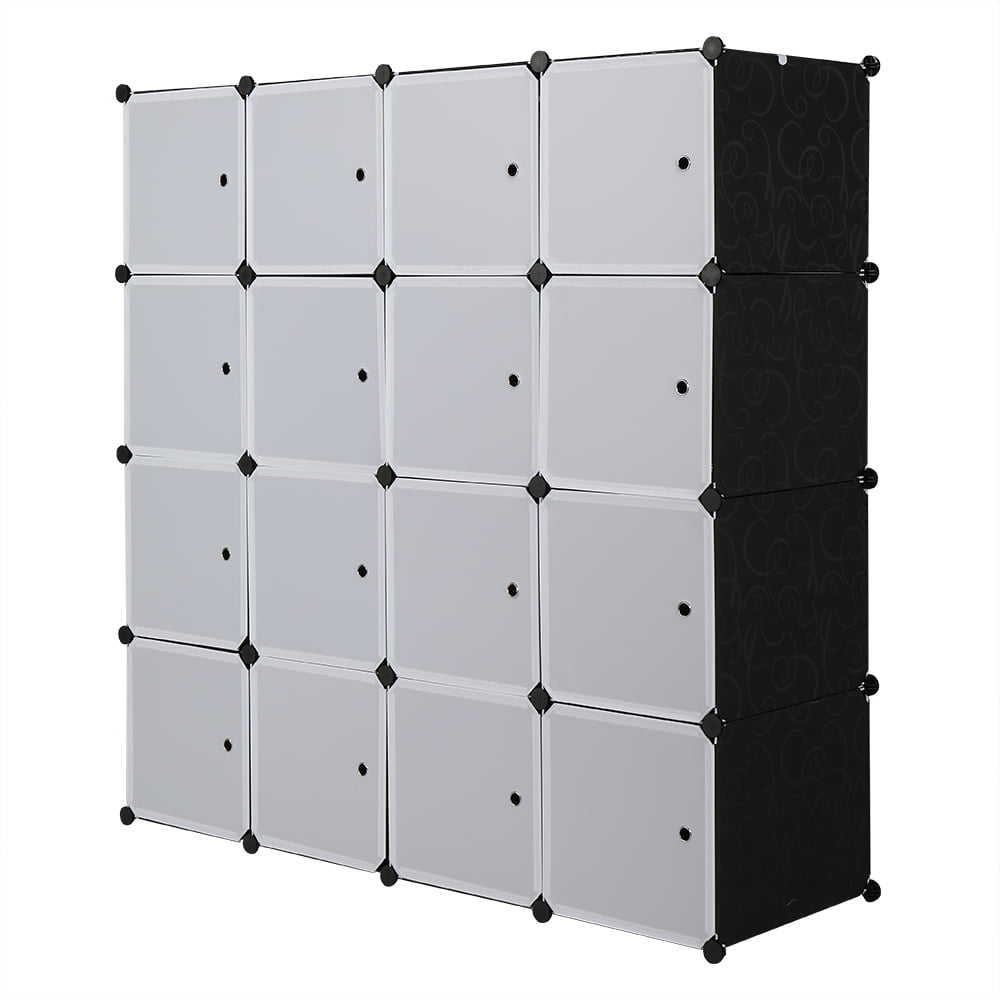 Lowestbest Portable 16 Cube Storage Organizer, Clothes Wardrobe Cabinet with Doors and Shelves