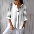thumbnail image 4 of VEKDONE Womens 3/4 Sleeve Tops Striped Color Block Tunic Tops Summer Button Down V-Neck Blouse Casual Lightweight Comfy Shirts Fashion Clothes White XXL, 4 of 5