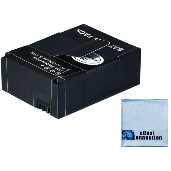 Battery for GoPro HERO3/HERO3+ Camera, 1500mAh + eCostConnection Microfiber Cloth | AHDBT-301/AHDBT-302