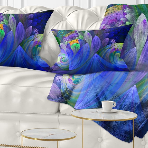 Designart Blue Fractal Flower Bouquet - Floral Throw Pillow - 12x20