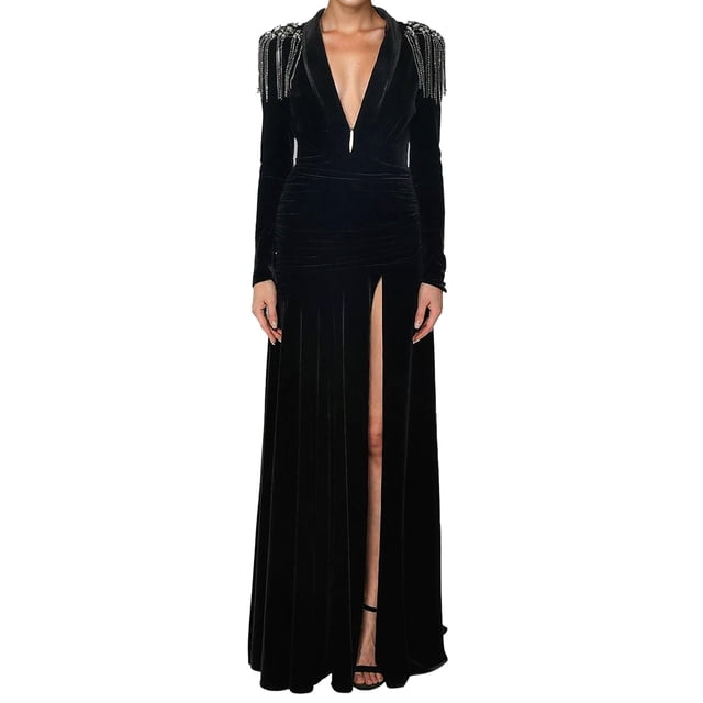 Vestido BELLA BARNETT de terciopelo negro de manga larga para mujer
