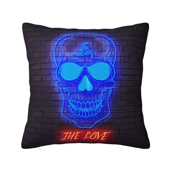 ZICANCN Dazzling Neon Lights Skull Throw Pillow Covers, Bed Couch Sofa Knit Decorative Pillow Covers for Living Room Farmhouse, 16"x16"