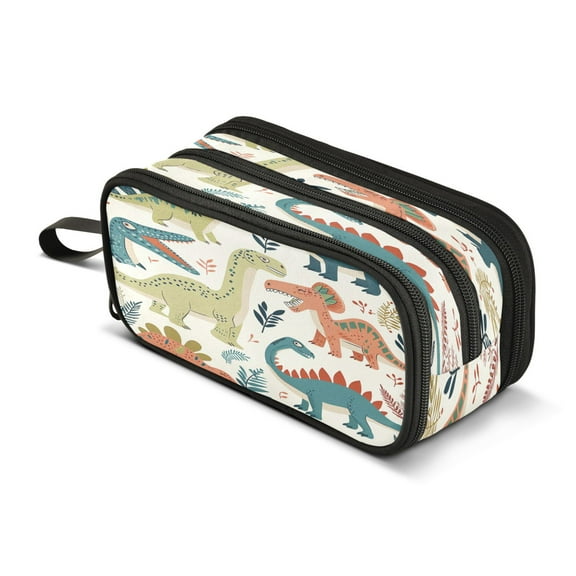 ALAZA Cute Cartoon Dinosaur Pencil Case Bag 3 Compartment Pen Pouch Large Storage Holder Box Organizer