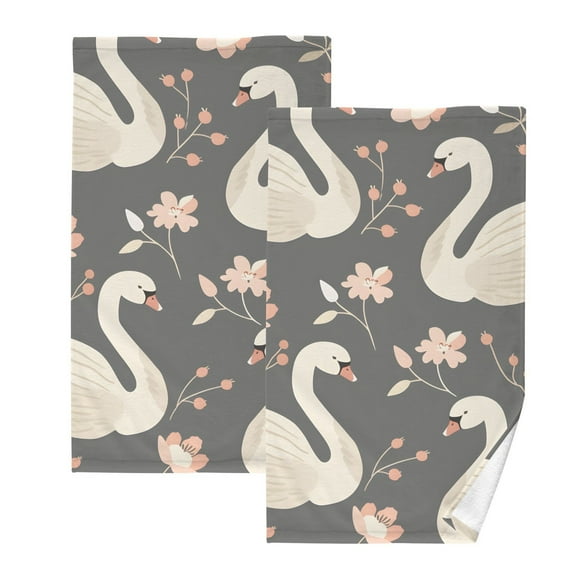 Swans and Flowers Hand Towel Bath Towels Face Towels Cotton Absorbent for Home Hotel Spa Swimming Yoga Sports Decorative Towel Set of 2