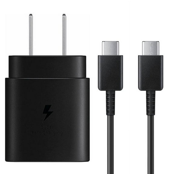 For Samsung 25W USB-C Super Fast Charging Wall Charger - Black (US Version) for Samsung Galaxy S20 / S21 /S10 5G /Note 10/Note 10 Plus/S9 S8/ S10e   3FT USB-C to USB-C Cable