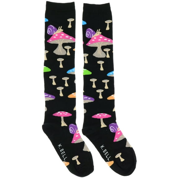 K. Bell Women's Knee Length Cotton Blend Socks - Black Mushroom