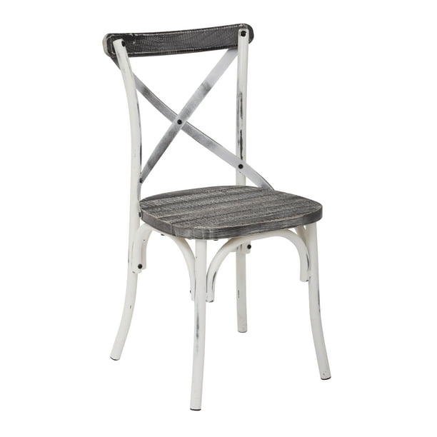OSP Home Furnishings Somerset XBack Antique White Metal Chair with Hardwood Vintage Crazy horse