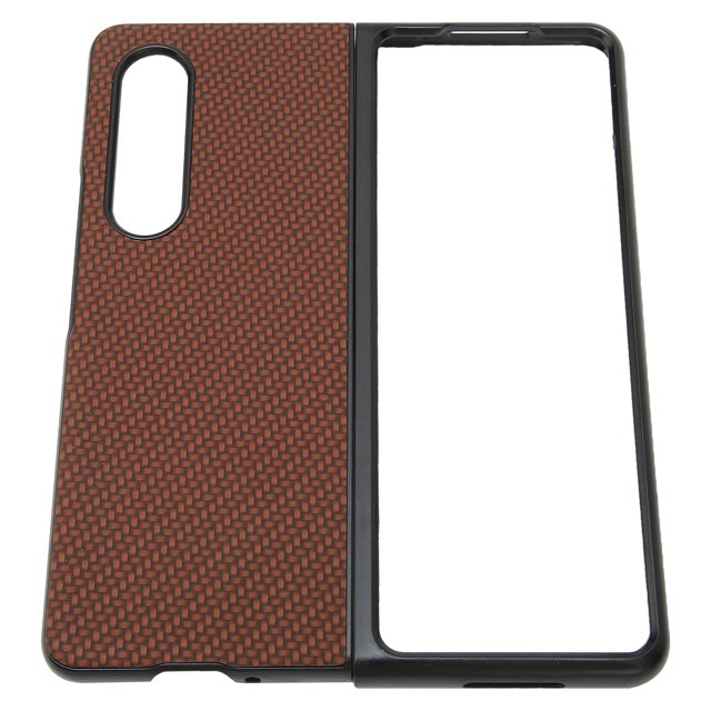 Funda protectora plegable para teléfono móvil, protección completa para Galaxy Z Fold 3, textura de fibra de carbono, color café
