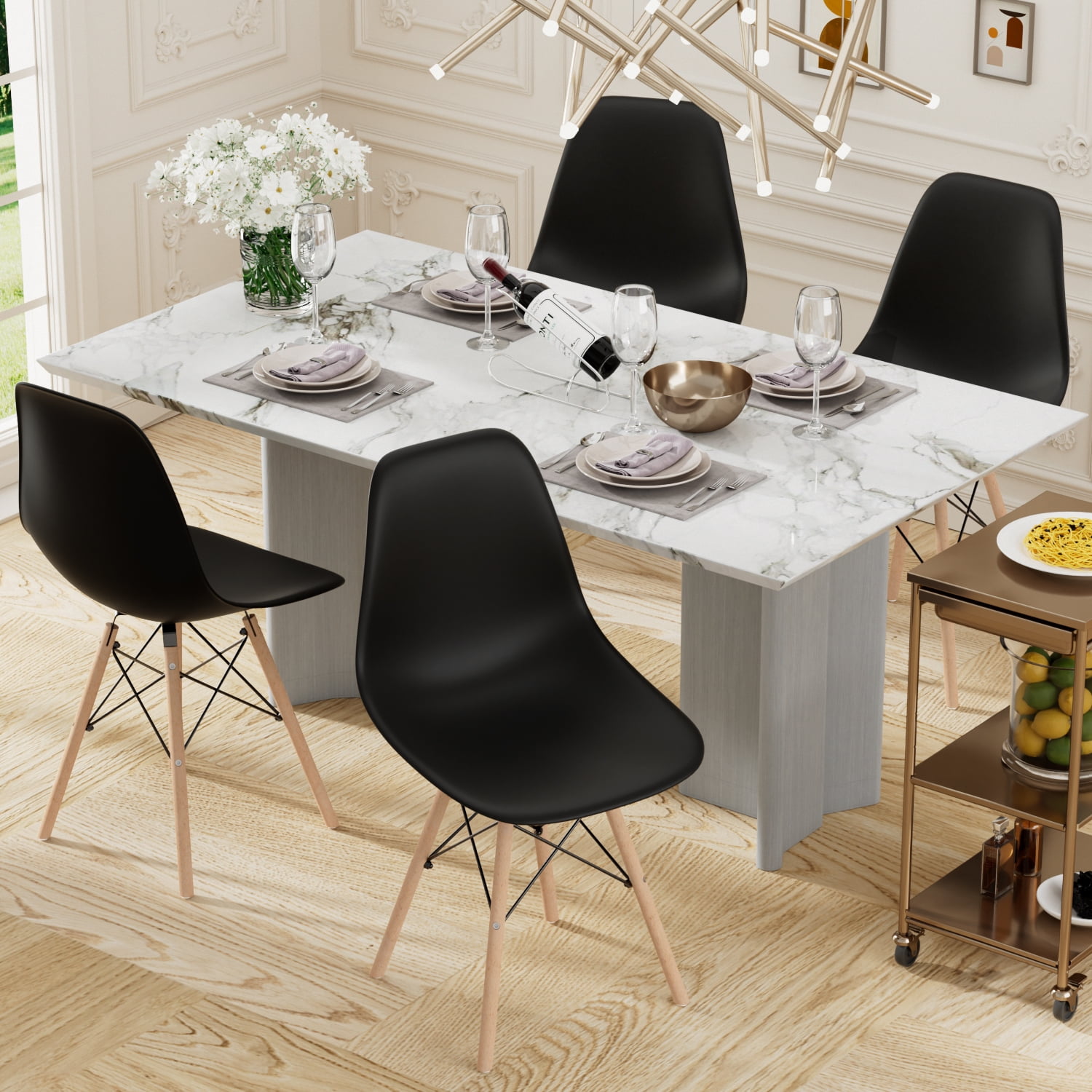 Furmax Modern Dining Chair Set of 4 Mid Century DSW Shell Chair for Kitchen, Dining, Bedroom, Living Room,Black