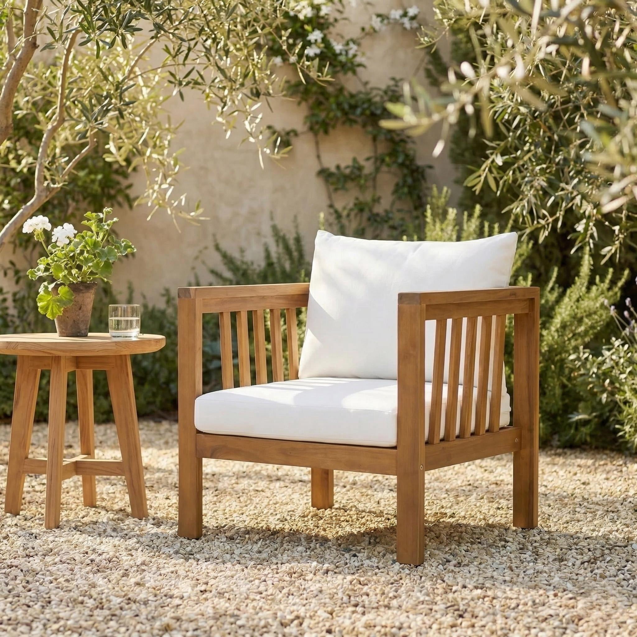 Mintazer Patio Club Chairs with Modern Square Arms, Outdoor Armchairs with Cushions & Adjustable Leveling Feet for Patio, Garden, Balcony & Backyard, Natural & Beige