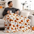 thumbnail image 3 of Halloween Flannel Throw Blanket, Cute Jack‑O‑Lantern Pumpkin Bat Spiderweb Candy Print Soft Cozy Blanket, Halloween Decorations for Sofa, Bed, Bedroom, Halloween Party, Fall Home Decor, S, 3 of 5