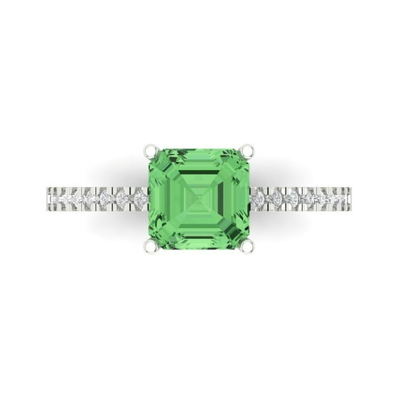 Solitaire with Accents Engagement Ring for Women - 2.7ct Simulated Green Diamond in 18K White Gold Promise Ring
