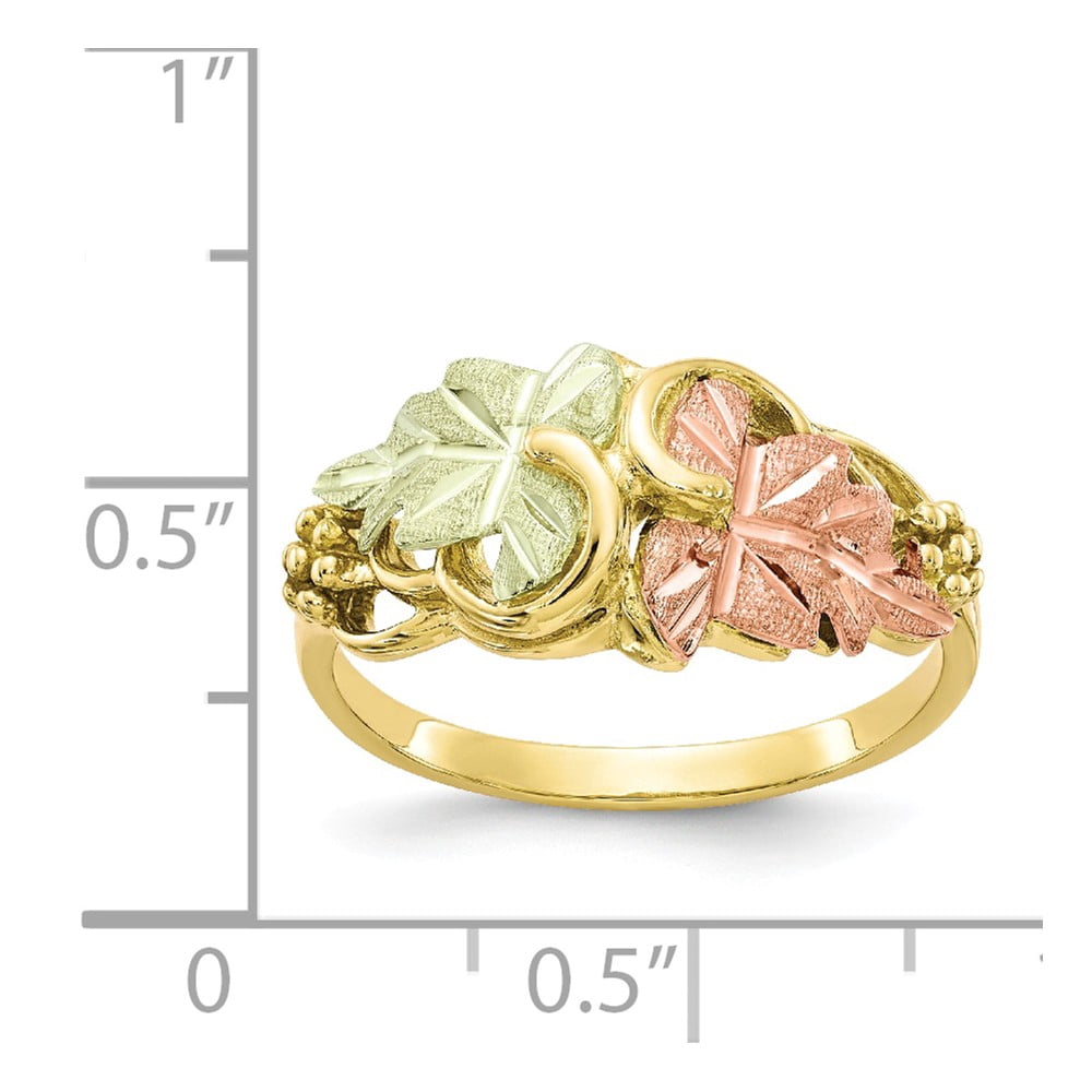 10K Yellow Gold Ring Band Themed Tri-color Black Hills Flower, Size 8
