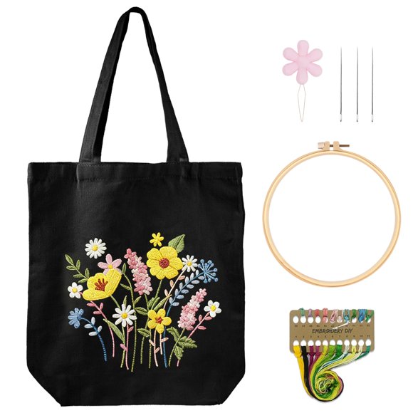 Kit de bordado Nuberlic, bolsa de lona con estampado floral