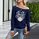 thumbnail image 2 of Tops cómodos con estampado navideño de manga larga con un hombro para mujer Fridja  FKASFK3573, 2 of 4